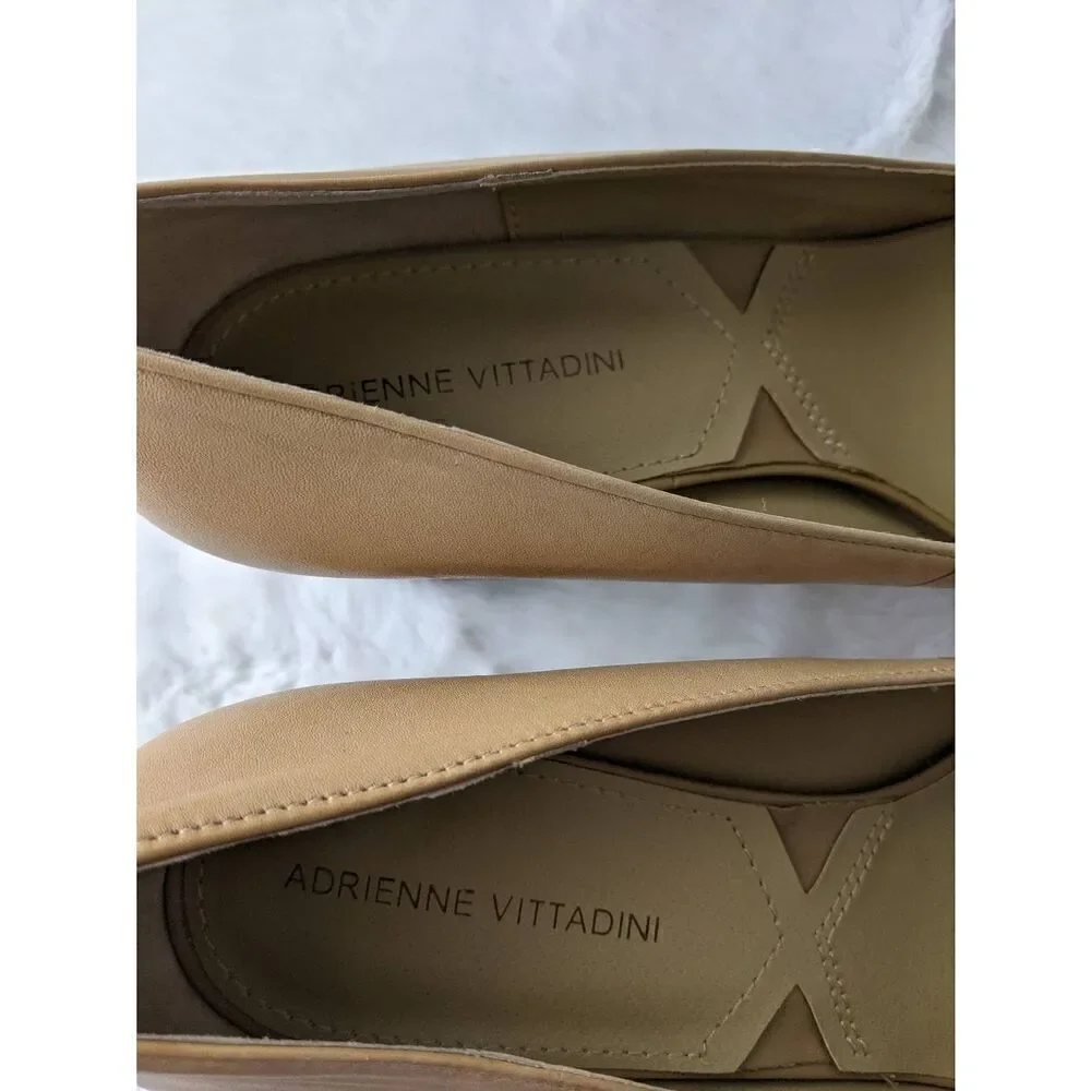 Adrienne Vittandi Leather Pumps in‎ Nude Contrast Block Heel Classic Size 10 New
